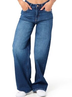 BCBGeneration Wide-Leg High-Rise Jeans in Deep Blue Denim